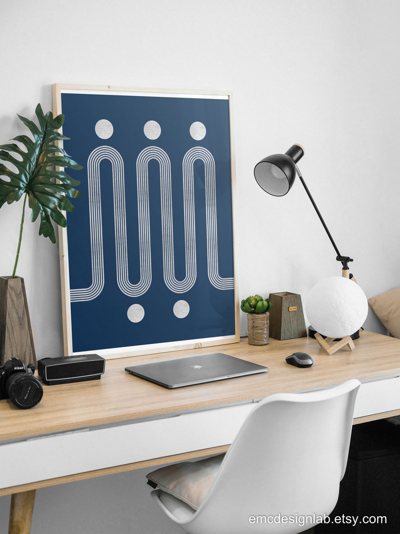 Navy & Gray Wall Art Minimalist Wall Art Abstract Lines Wall Etsy