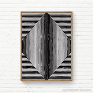 Abstract Geometric Digital Linocut Artwork Black Gray White High Impact Living Room Wall Art Large Size Available Custom Color on Request