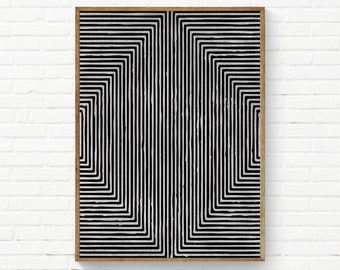 Abstract Geometric Digital Linocut Artwork Black Gray White High Impact Living Room Wall Art Large Size Available Custom Color on Request