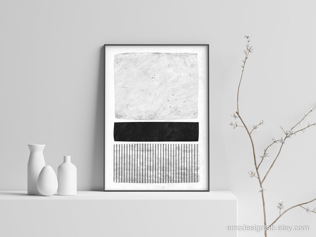 Minimalist Black and White Abstract Geometric Wall Art, Minimalist ...