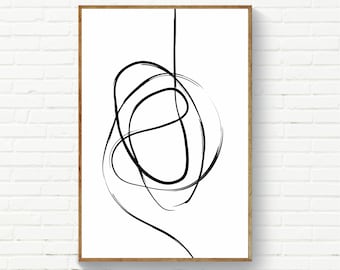 Minimalist Digital Line Art Print, Abstract Large Size Minimalist Art, Black Line Art, White Background, Trendy Decor Poster Prints