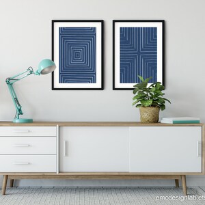 Blue & White Set of 2 Prints / Original Abstract Geometrical Lines ...