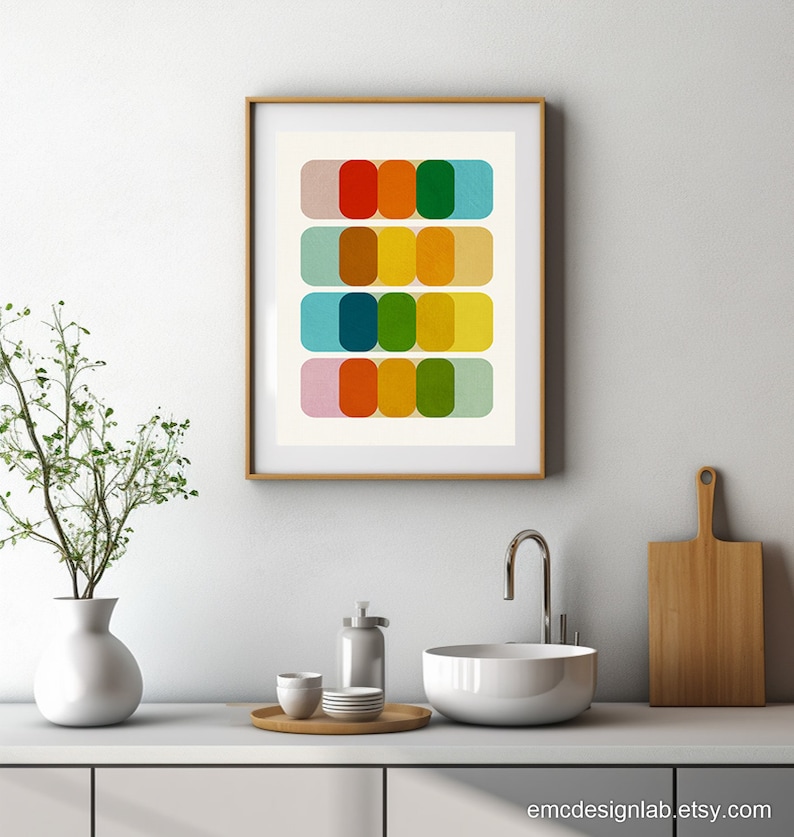 Mid Century Modern Colorful Wall Art, Graphic Design Artwork, Large Size Print, Colorful Art Prints 24x36 image 8