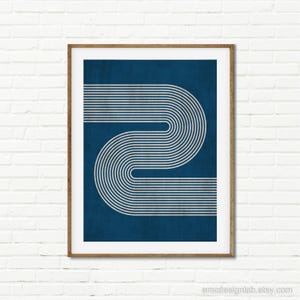 Imprimé lignes rétro minimalistes bleu marine et beige, art mural minimalisme moderne, art mural beige bleu marine image 5