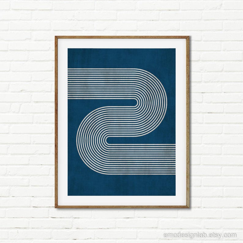 Imprimé lignes rétro minimalistes bleu marine et beige, art mural minimalisme moderne, art mural beige bleu marine image 5