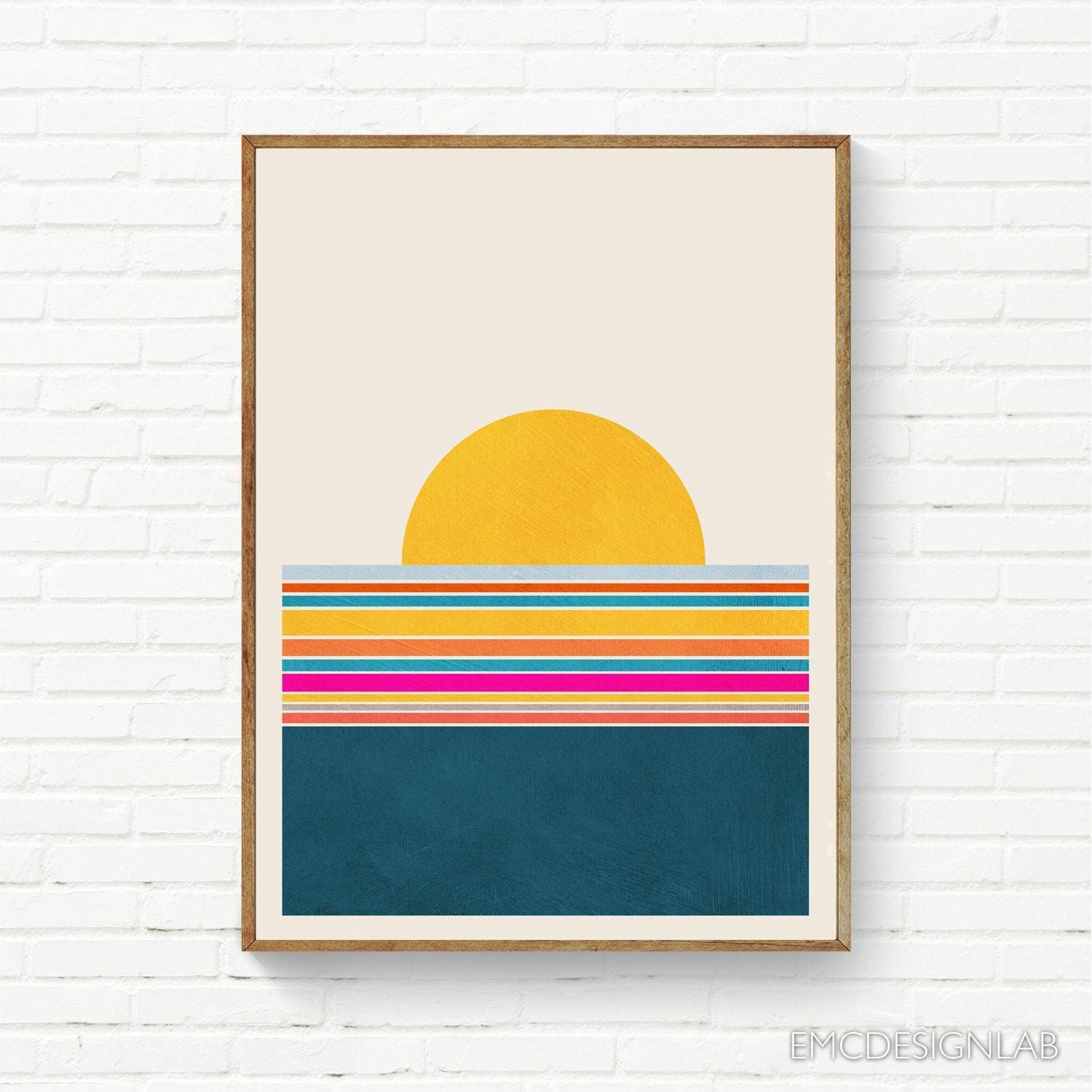 Abstract Landscape, Minimalist Mid Century Modern Geometric Sun Print ...