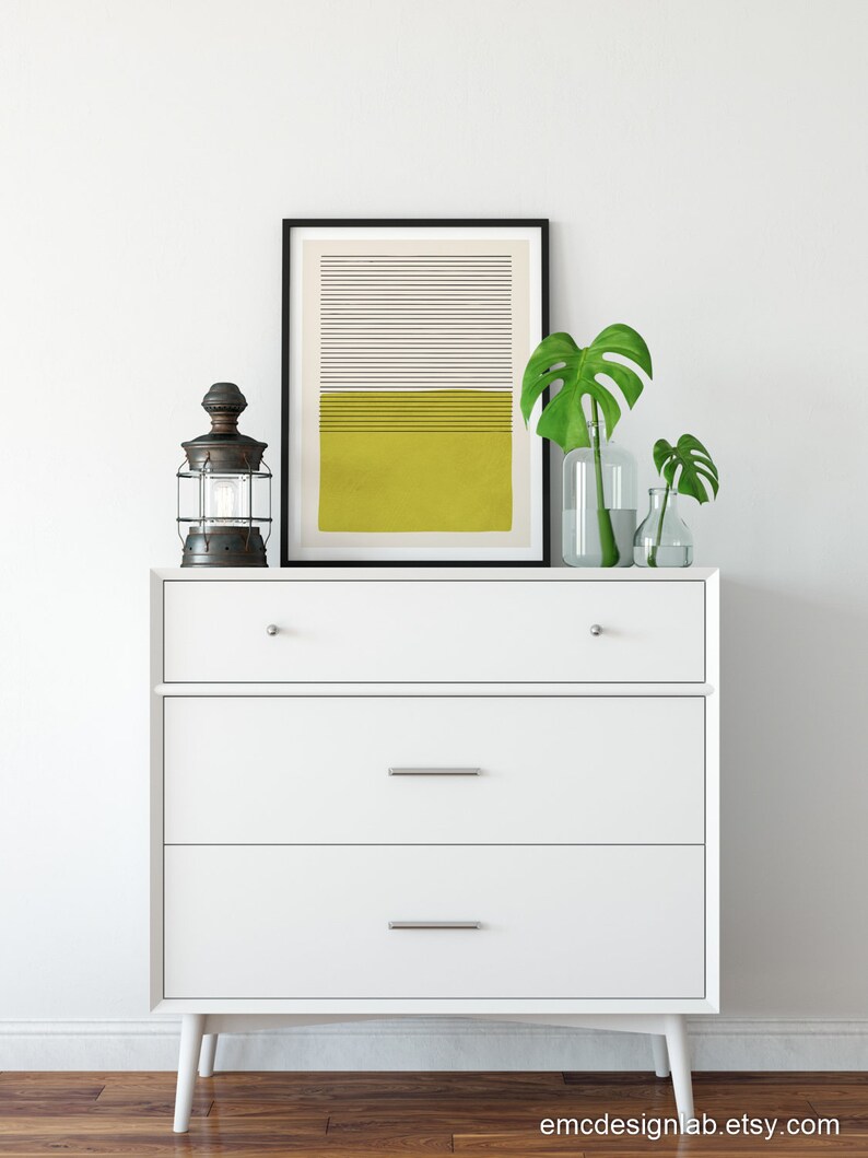 Chartreuse Green Minimal Art Print, Black Lines Color Block Chartreuse ...