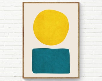 Bright Yellow Teal Modern Artwork Print on Paper & Canvas