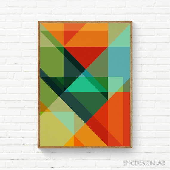 ビンテージ　MODERN GEOMETORIC ART PRINT MCM Original Abstract Geometric Modern Print, Colorful Wall