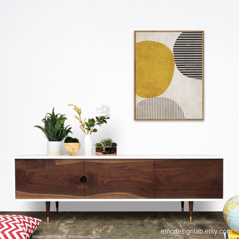 Senapsgula cirkelsvarta djärva linjer konstverk modern konsttryck rik textur vardagsrumsväggkonst, djärva minimalistiska konsttryck bild 8