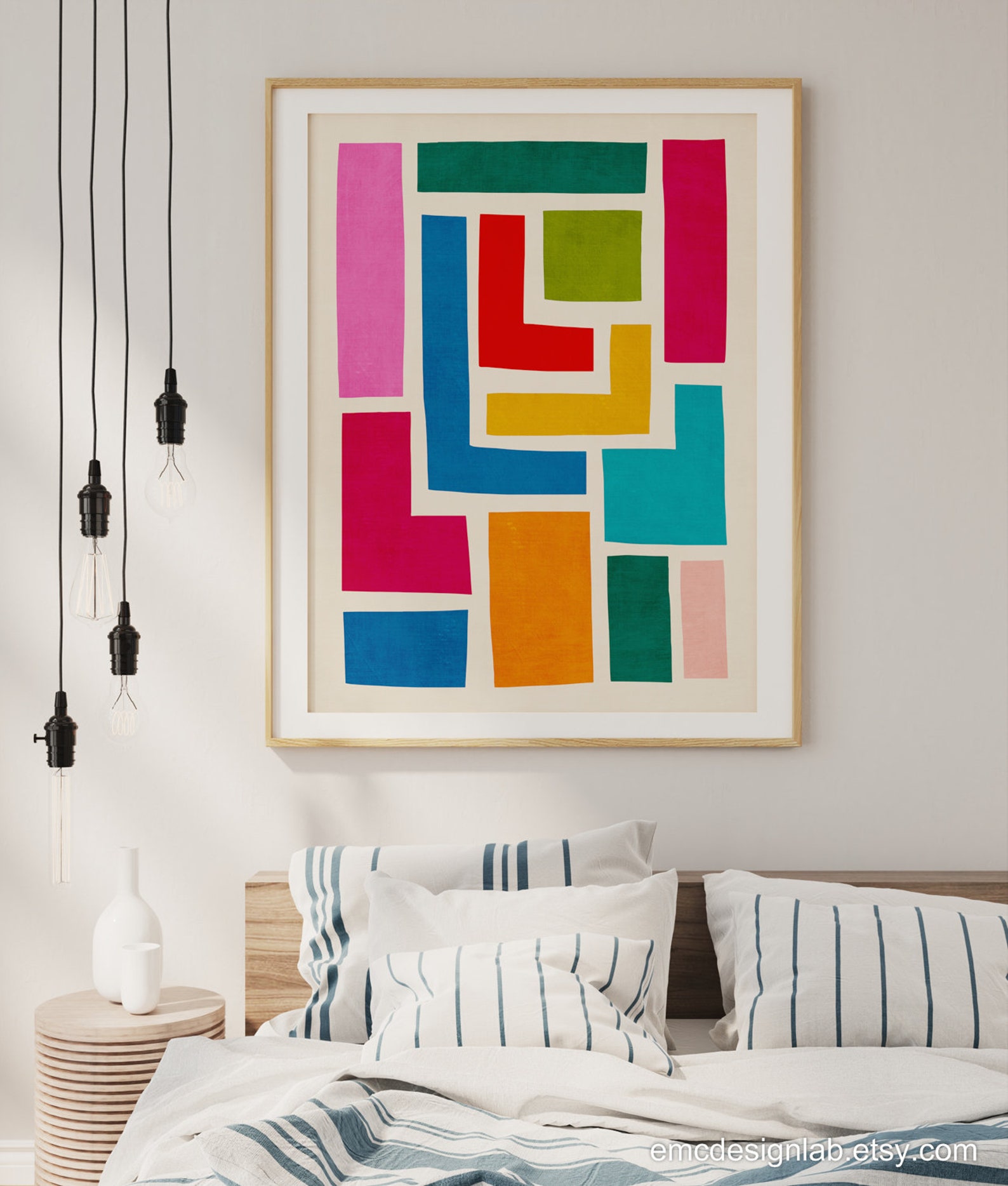 Geometric Colorful Shapes Abstract Art Print Bright Vibrant Colors Wall ...