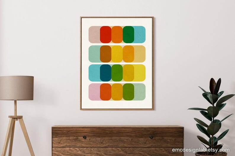 Arte mural colorido de estilo moderno de mediados de siglo, diseño gráfico, impresión de gran tamaño, láminas artísticas coloridas de 24x36 pulgadas. imagen 5