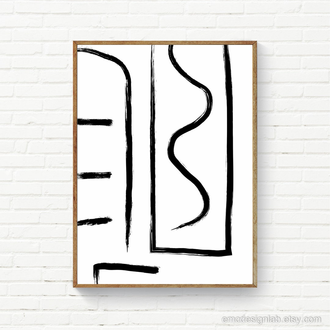 Black & White Abstract Modern Print Minimalist Artwork Bedroom Wall Art ...