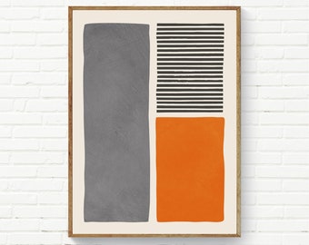 Gray Burnt Orange Black Lines Bold Wall Art, Color Block Print, Black Stripes Wall Art, Modern Living Room Wall Art