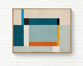 Dark Teal Light Beige Modern Artwork Simple Minimalist Art Print