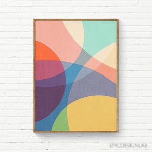 Colorful Pastel Tones Abstract Circles Artwork Trendy Colors Art Print for Play Room