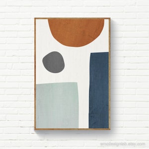 Abstract Wall Art, 24x36 Print, Navy Blue and  Rust Orange Wall Art, Burnt Orange Print, Gray Blue Original Artwork