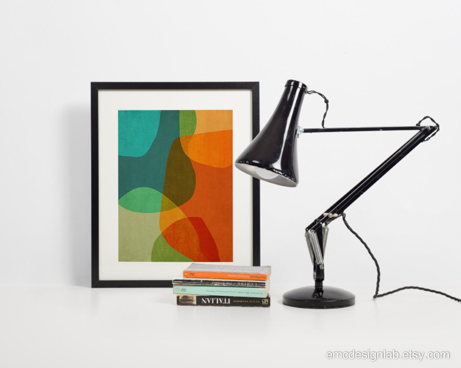 Midcentury Wall Art Burnt Orange Teal Abstract Organic Etsy