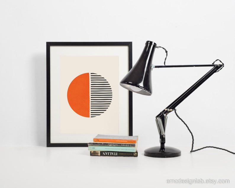 Bright Orange Dark Gray Wall Art, Bold Print Simple Shapes, Vibrant Print, Minimalist Pop Orange Black Wall Decor, Orange SemiCircle Art image 4