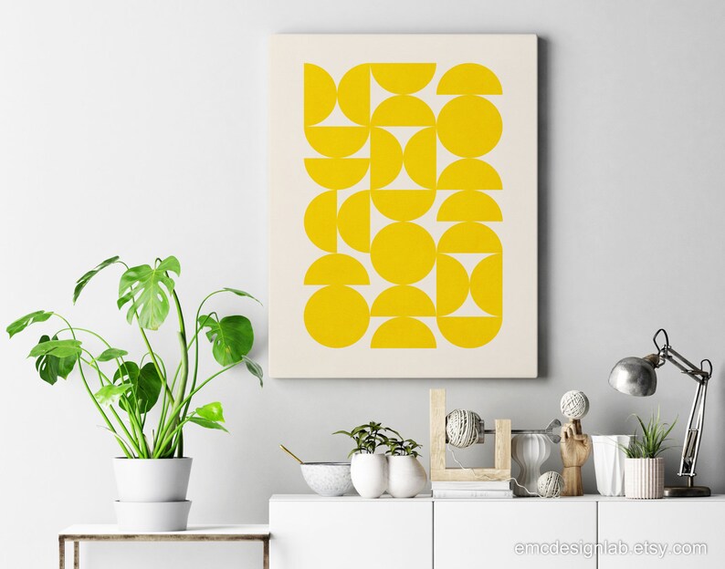 Bright Yellow Modern Wall Art Print / Simple Minimalist Design Yellow Semicircles Wall Art / Pineapple Lemon Electric Yellow Artwork Design image 7