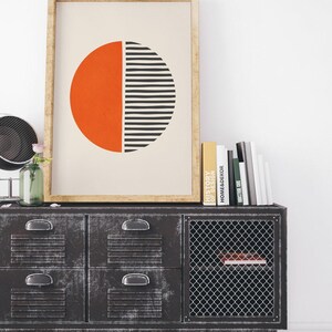Bright Orange Dark Gray Wall Art, Bold Print Simple Shapes, Vibrant Print, Minimalist Pop Orange Black Wall Decor, Orange SemiCircle Art image 5
