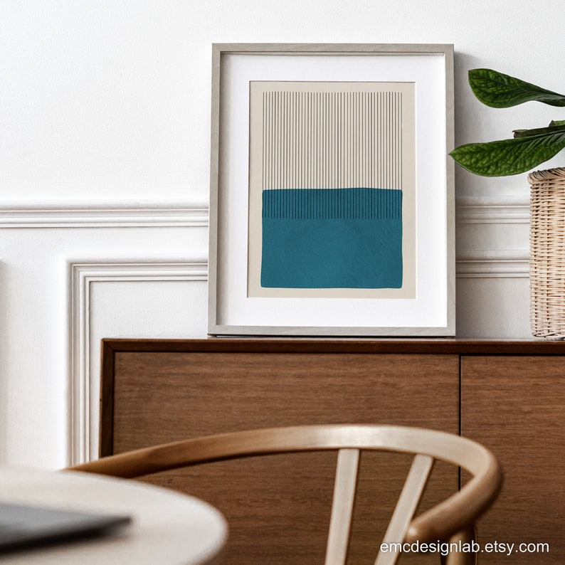 Teal Wall Art Print Vertical Lines Color Block Modern Minimalist Wall Art, Living Room Classy Decor, Bold Abstract Teal Wall Art image 2