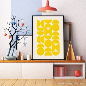 Bright Yellow Modern Wall Art Print / Simple Minimalist Design Yellow Semicircles Wall Art / Pineapple Lemon Electric Yellow Artwork Design image 6