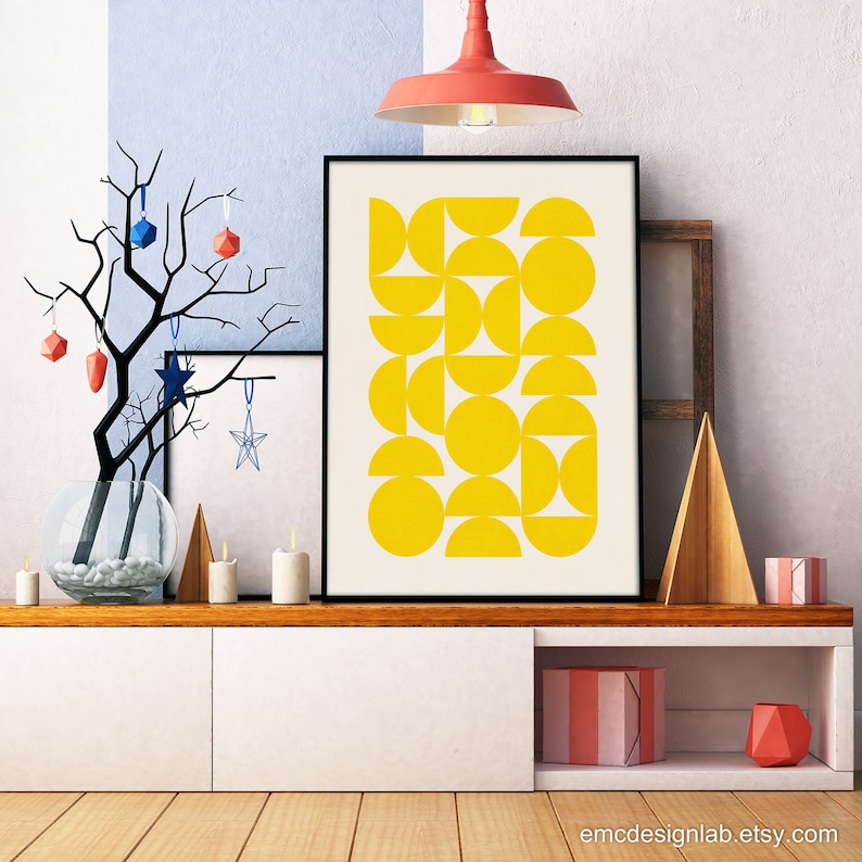 Bright Yellow Modern Wall Art Print / Simple Minimalist Design Yellow Semicircles Wall Art / Pineapple Lemon Electric Yellow Artwork Design image 6