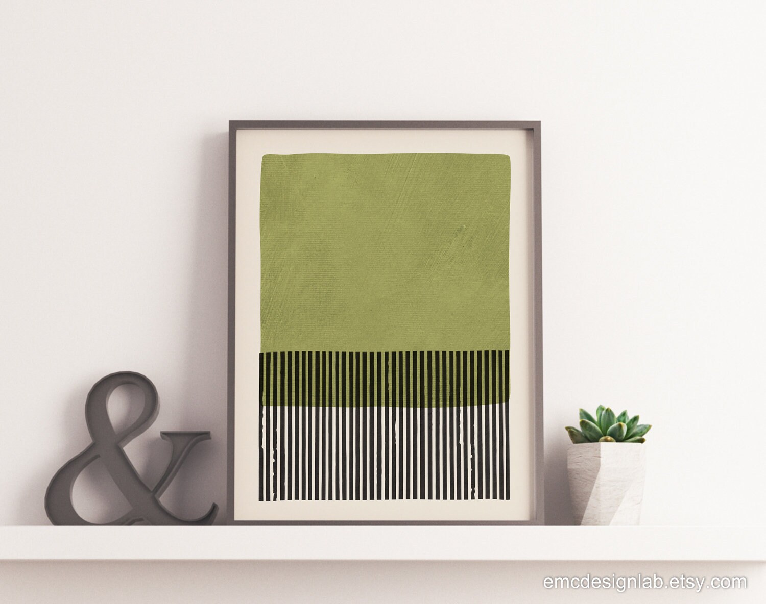 Green Black Wall Art Bold Black Lines Print Original Green Etsy