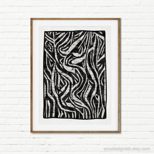 Modern Abstract Rough Texture Linocut Artwork Digital Linocut Abstract ...