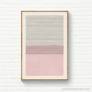 Blush Pink Minimalist Wall Art, Contemporary Minimal Color Block Print, Blush & Stripes Art Print, Living Room Wall Decor