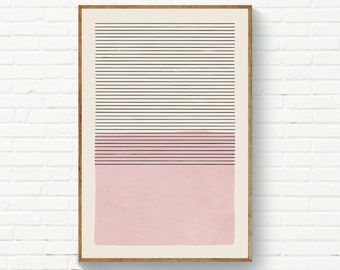 Blush Pink Minimalist Wall Art, Contemporary Minimal Color Block Print, Blush & Stripes Art Print, Living Room Wall Decor