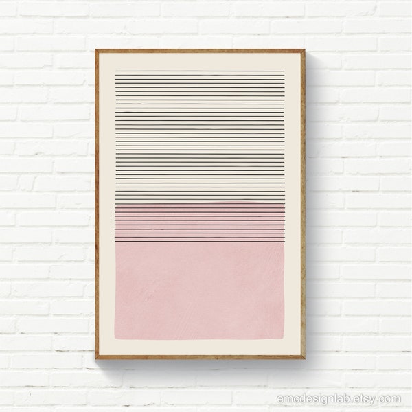 Blush Pink Minimalist Wall Art, Contemporary Minimal Color Block Print, Blush & Stripes Art Print, Living Room Wall Decor