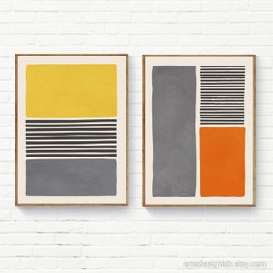 Gray Burnt Orange Black Lines Bold Wall Art Color Block - Etsy