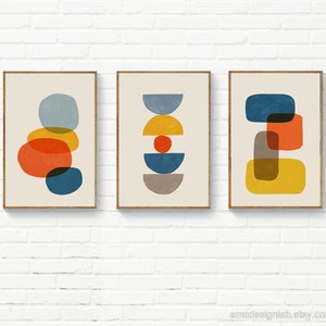 Set van 3 moderne prenten, 3 moderne muurkunst uit het midden van de eeuw, kleurrijke prenten kinderkamer, set van 3 prenten, 24 x 36 kunst