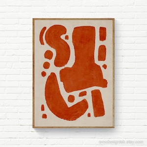Gebrannte Orange Abstrakte Wandkunst, Digitale Malerei Beige Orange Wandkunst, Minimalistische Organische Formen Druck