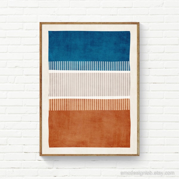 Navy Rust Beige White Wall Art Print Original Unique Artwork Blue Burnt Orange Rich Color Modern Abstract Art Prints Living Room Artworks