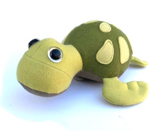 Turtle plush toy sewing pattern with appliqué detailing. turtle pdf toy sewing tutorial,