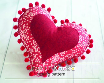 Beginner plush pdf pattern. Valentines day plush sewing pattern, love heart sewing pattern, large pin cushion.