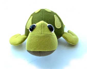 Turtle plush toy sewing pattern with appliqué detailing. turtle pdf toy sewing tutorial,