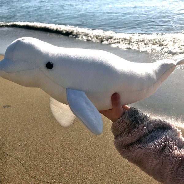 Beluga whale plush sewing pattern pdf download with detailed tutorial.