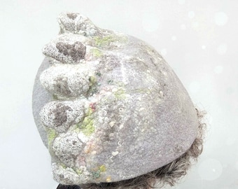 Stylish Gray Wet Felted Beret Inspired by the Mossy Stone Walls of Ireland