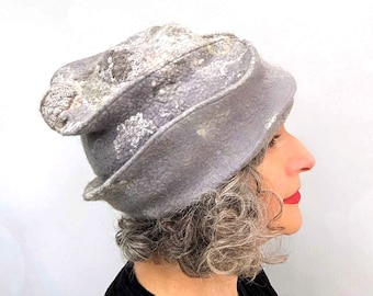 Irish Inspired Sculptural Felted Gray 'Stone' Toque Hat