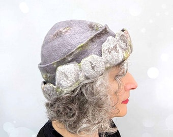 Round Top Felted Grey Beanie Inspired by the Stone Walls of Ireland