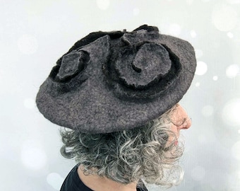 Celtic Inspired Triskel Beret in Peat Bog Brown Felted Wool