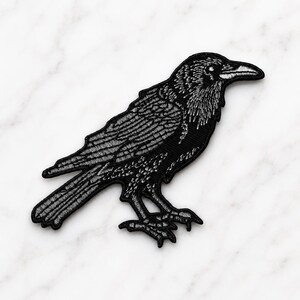 Gothic Raven Embroidered Patch, Crow Iron On Sew On Badge, Dark Academia Bird Applique for Jacket, Vest, Backpack, Hat & Clothing