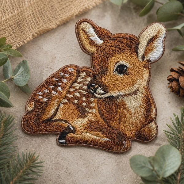 Deer Embroidered Patch, Woodland Forest Animal Iron On Sew On Applique, Rustic Nature Badge, Jacket Backpack Hat & DIY Clothing Decor