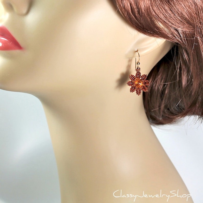 Beaded Flower Earrings in Sunflower Yellow Swarovski Crystal Etsy