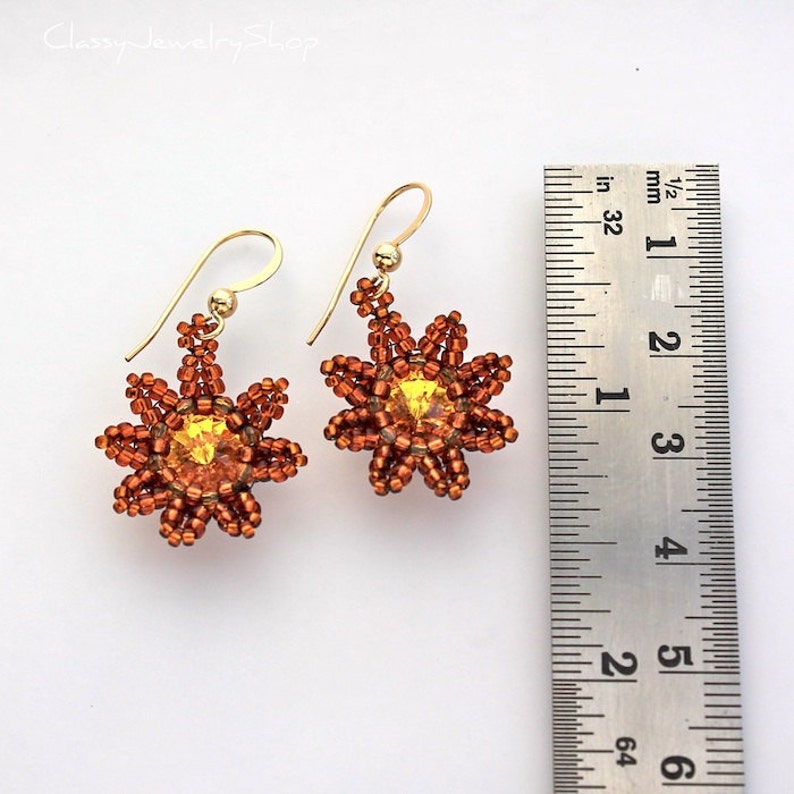 Beaded Flower Earrings in Sunflower Yellow Swarovski Crystal Etsy