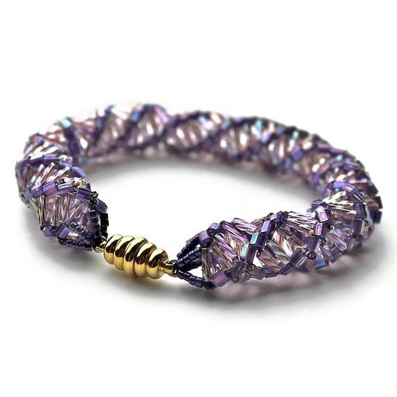 Seed and Bugle Bead Bracelet with Clasp in Purple Etsy